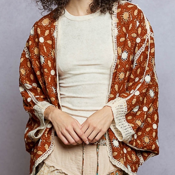 New Pol Classy Cristy Dolman Sleeve Relaxed Fit Open Cardigan Crochet Floral OS - Picture 8 of 8